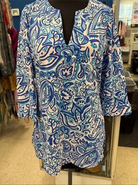 Katherine Way Blue & White Paisley Tunic Top